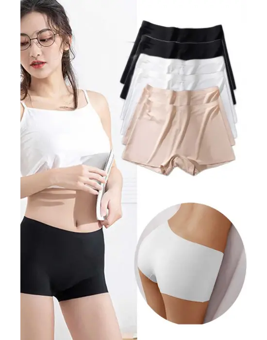 6 Adet Kadın Dikişsiz Görünmez İz Yapmaz Mini Şort Boxer Siyah Beyaz Ten