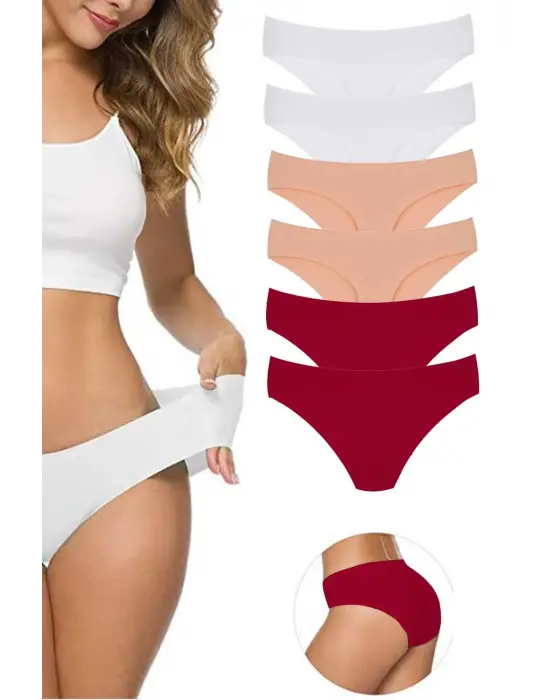6 Adet Kadın Dikişsiz Lazer Kesim Esnek İz yapmayan Külot S10