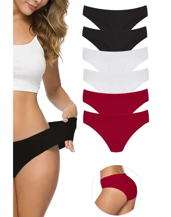 6 Adet Kadın Dikişsiz Lazer Kesim Esnek İz yapmayan Külot S8