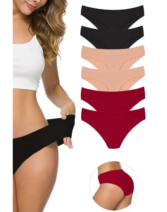 6 Adet Kadın Dikişsiz Lazer Kesim Esnek İz yapmayan Külot S9
