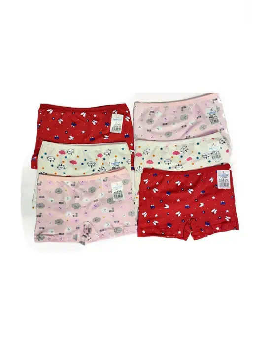 Omarı Renkli Desenli Kız Çocuk Boxer Seti