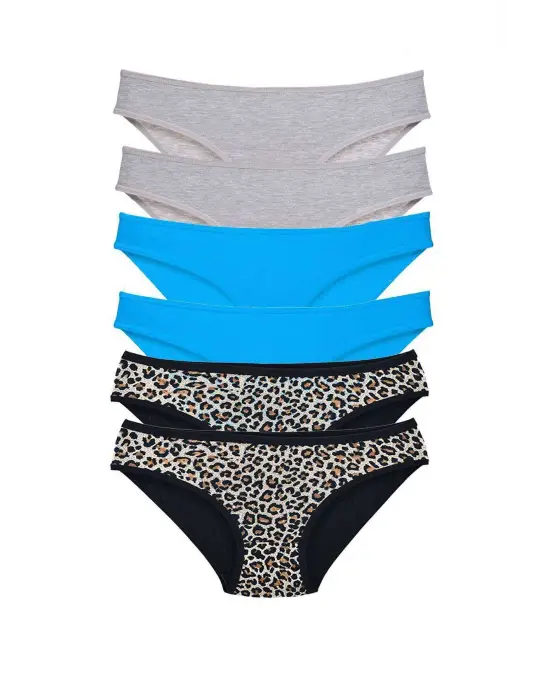 Etkileyici Kadın Slip Külot Leopard Gri Mavi