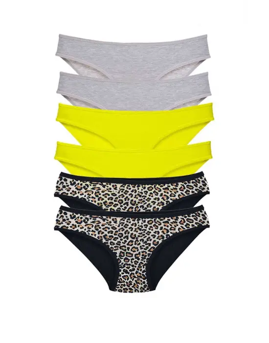Göz Alıcı Kadın Slip Külot (Leopar Gri Sarı)