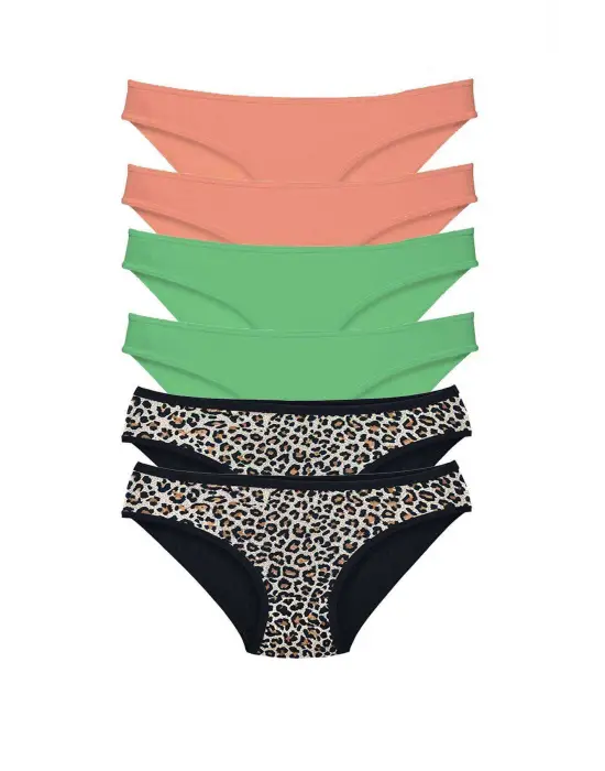 Şık Kadın Slip Külot Leopar Pudra Yeşil