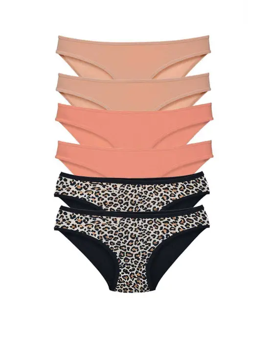 Şık Kadın Slip Külot Leopar Pudra