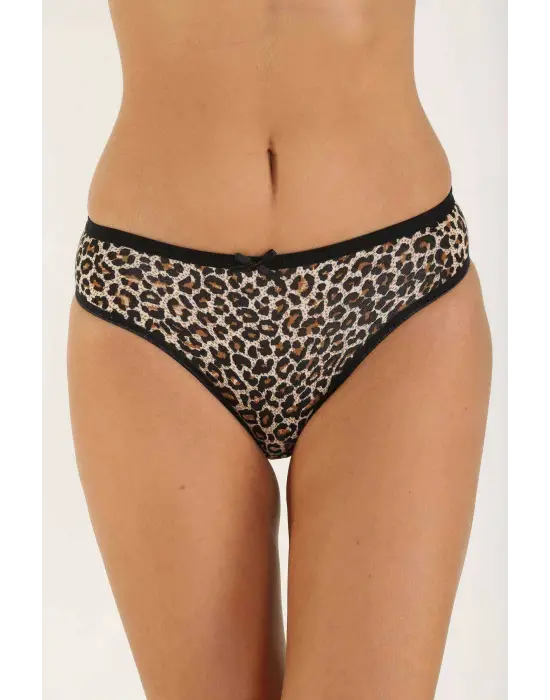Şık Kadın Slip Külot Leopar Pudra