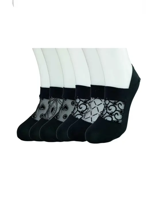 Omarı Şeffaf Desenli Kadın Fantezi Babet Çorap Seti