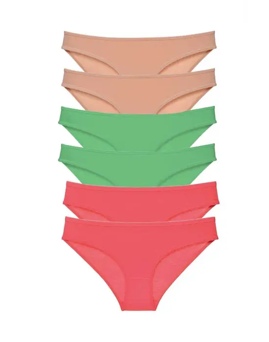 Eşsiz 6 Adet Likralı Kadın Slip Külot Seti, Ten Yeşil Fuşya