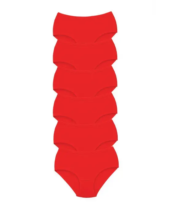 6 Adet Tutku Kadın Yüksek Bel   Kalın Lastik Külot Kırmızı