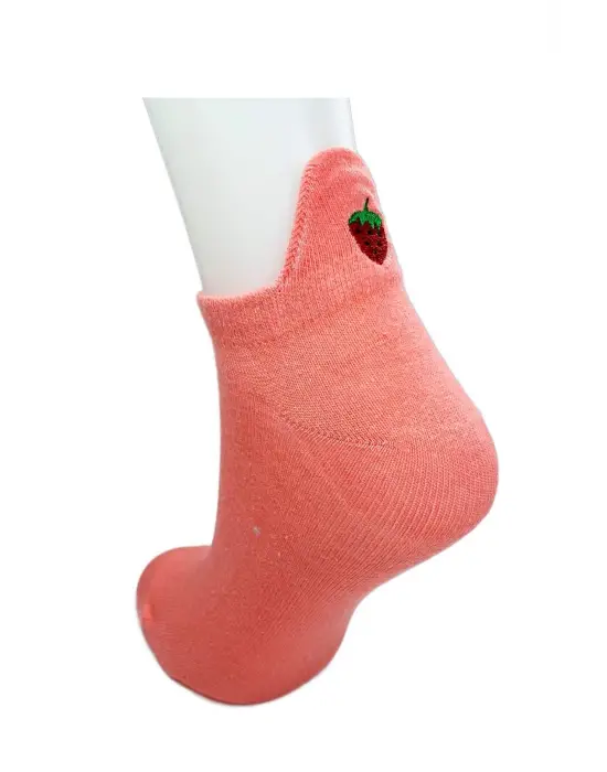 Omarı Çilek Nakış Baskılı Yumuşak Kadın Bilek Çorabı