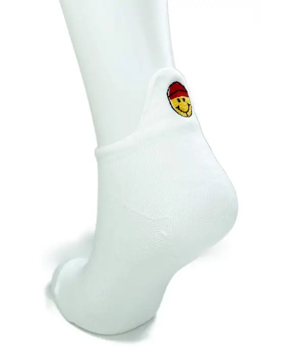 Emoji Desen Nakış Baskılı Kadın Pamuklu Bilek Çorap