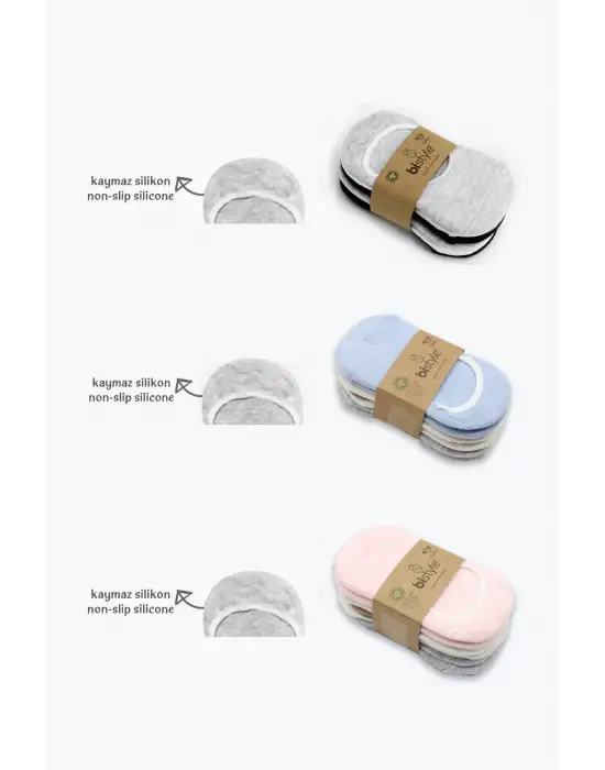 Omarı Silikonlu Babet Penye Çorap 6lü Set