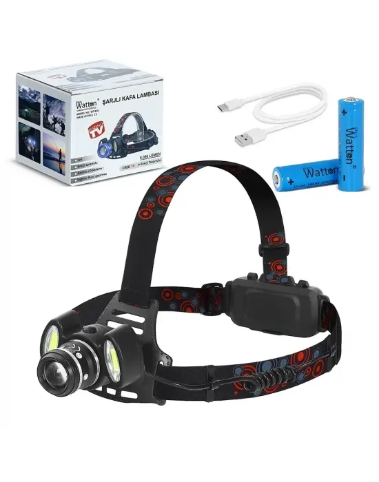 6000 Lümen 3 Başlık Şarjlı Kafa Lambası  Wt-630