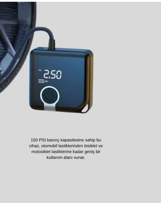 6000mah Bataryalı Type-c Şarjlı Mini Hava Kompresörü Led Işıklı