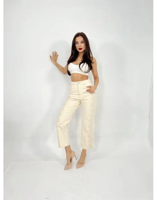 Krem Renkli Pantolon