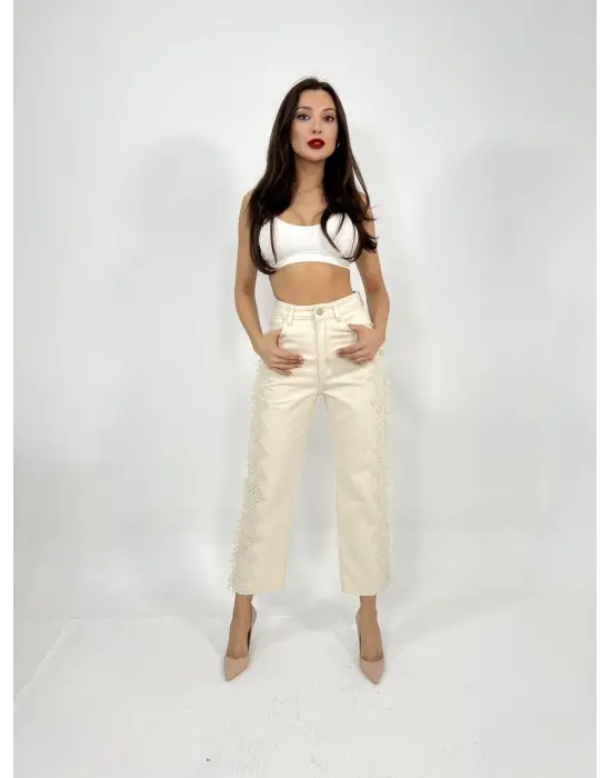 Krem Renkli Pantolon