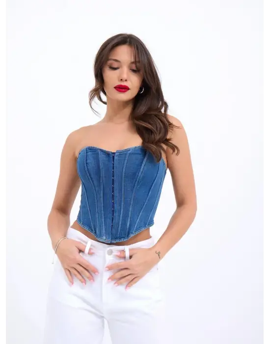 Omarı Klasik Mavi Kot Bluz