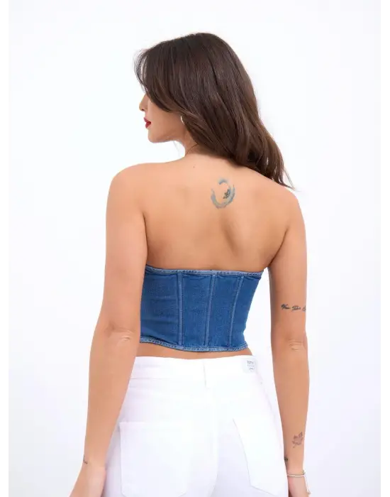 Omarı Klasik Mavi Kot Bluz