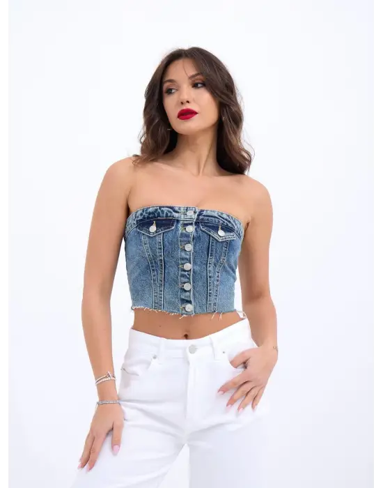 Omarı Hafif ve Şık Mavi Kot Bluz