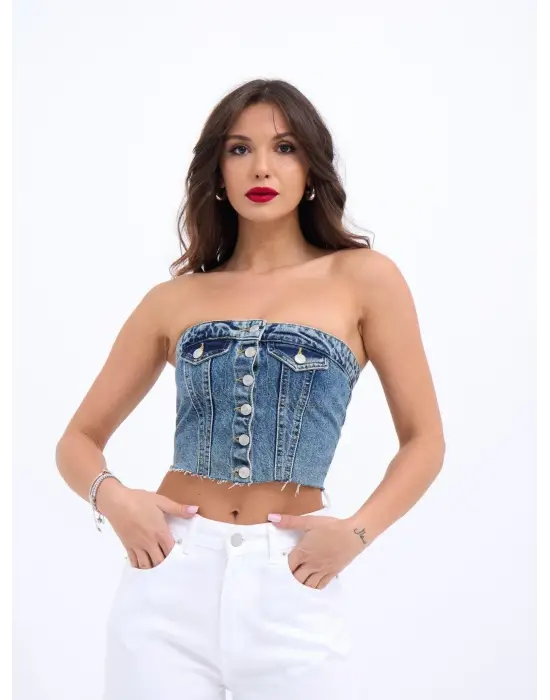 Omarı Hafif ve Şık Mavi Kot Bluz