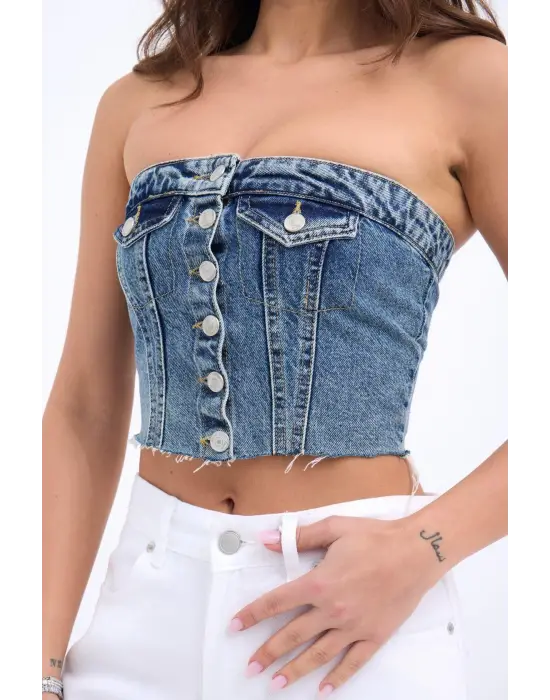 Omarı Hafif ve Şık Mavi Kot Bluz