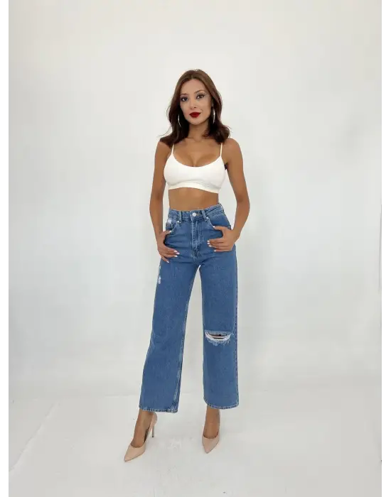 Omarı Şık Mavi Kot Pantolon