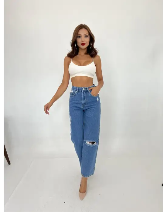 Omarı Şık Mavi Kot Pantolon