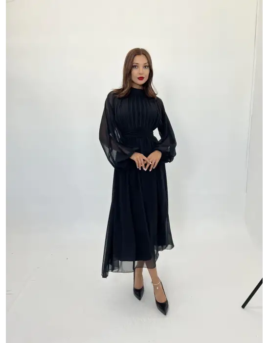 Omarı Şık Kadife Siyah Elbise