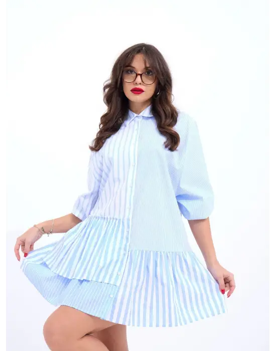 Omarı Yumuşak Kumaşıyla Mavi Elbise