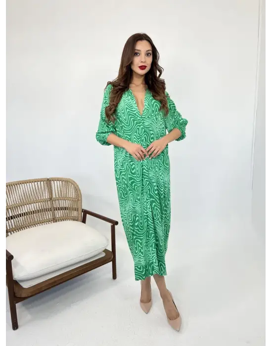 Omarı Siyah Göğüs Detaylı Uzun Elbise