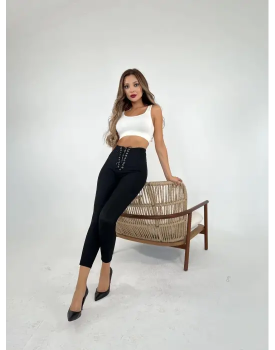 Omarı Yüksek Performans Siyah Tayt