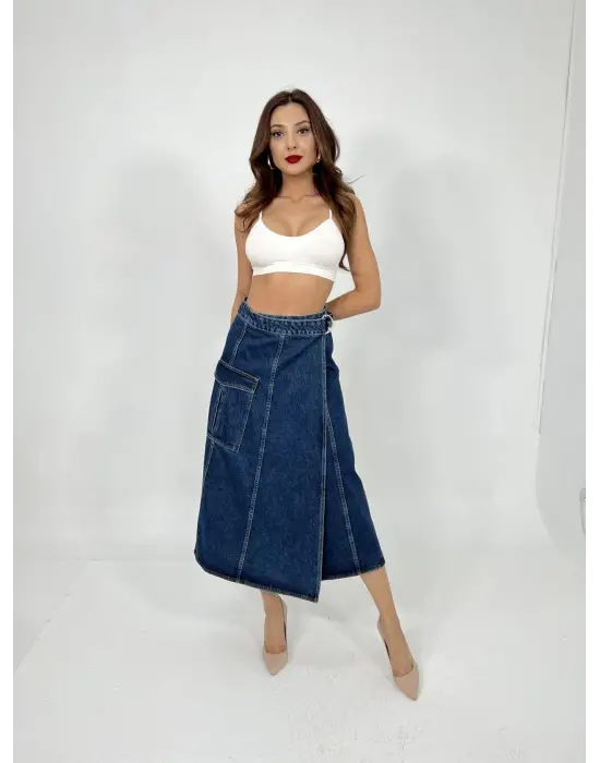 Omarı Mavi Kot Etek - Şıklığına Şıklık Katın