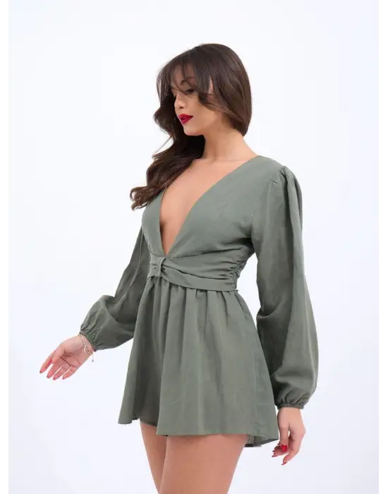 Omarı Trend Haki Tulum Elbise