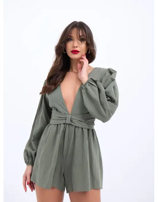 Omarı Trend Haki Tulum Elbise