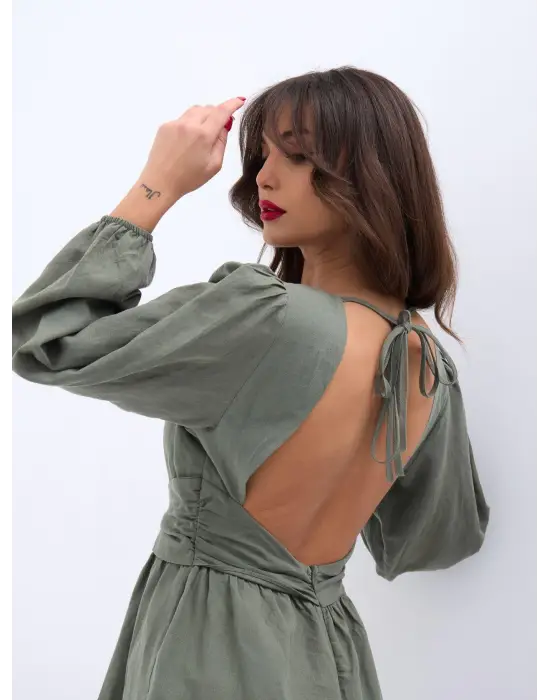 Omarı Trend Haki Tulum Elbise