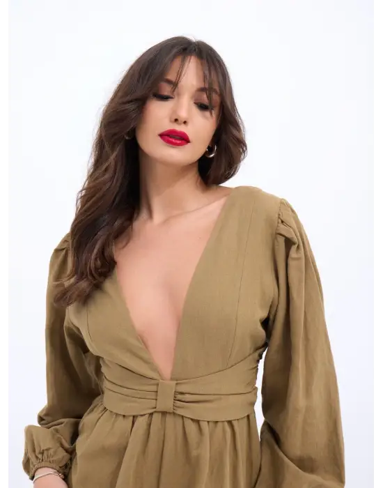 Omarı Vizon Rengi Tulum Elbise