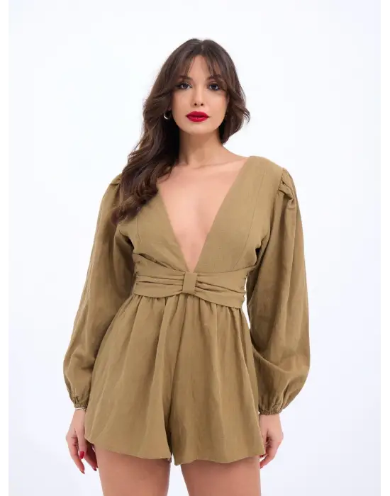 Omarı Vizon Rengi Tulum Elbise