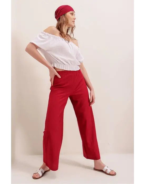 6543 Örme Pantolon - Kırmızı