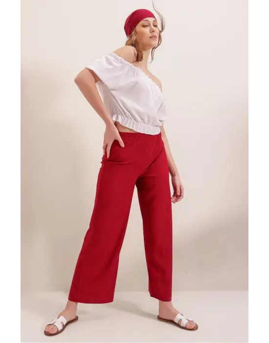 6543 Örme Pantolon - Kırmızı