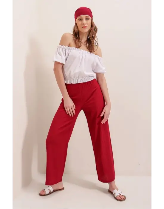 6543 Örme Pantolon - Kırmızı