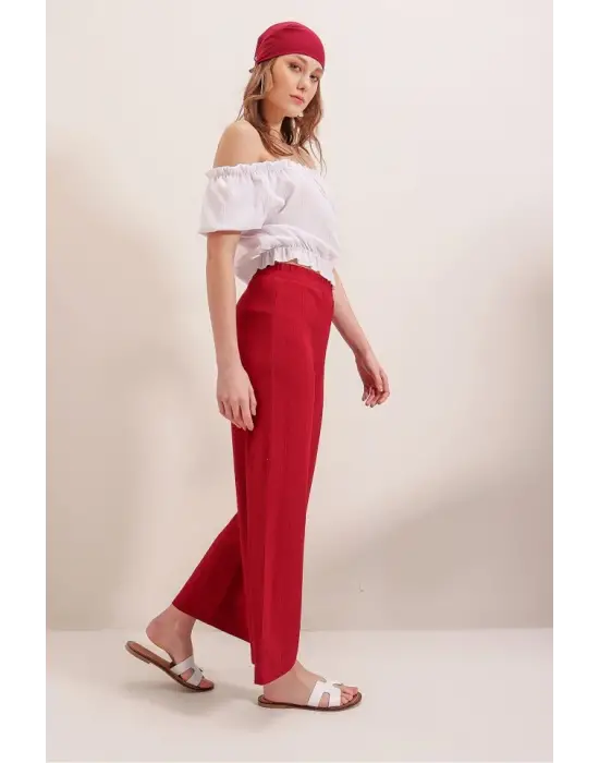 6543 Örme Pantolon - Kırmızı