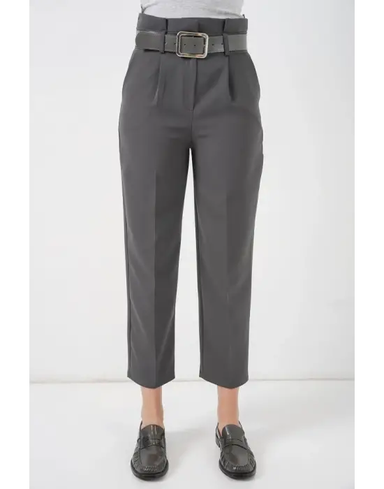 6556 Kemerli Kumaş Pantolon - Antrasit