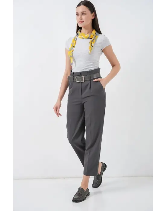 6556 Kemerli Kumaş Pantolon - Antrasit