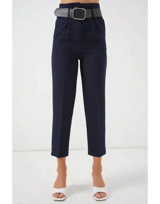 6556 Kemerli Kumaş Pantolon - Lacivert