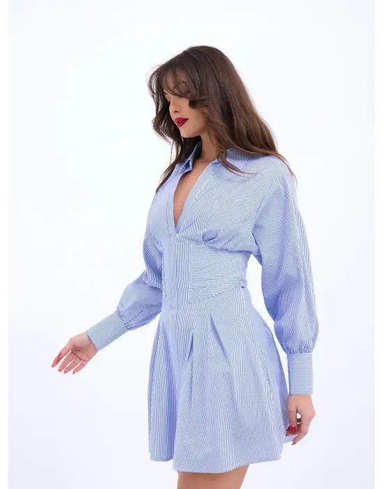 Omarı Çizgili Mavinin Zarafeti Elbisesi