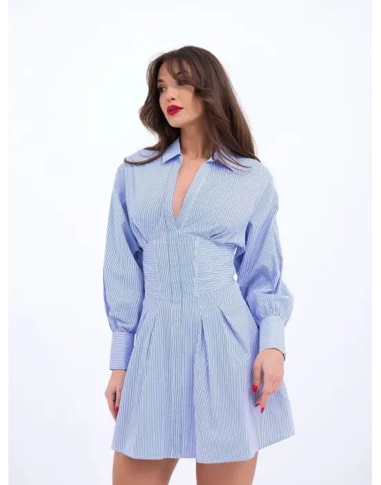 Omarı Çizgili Mavinin Zarafeti Elbisesi