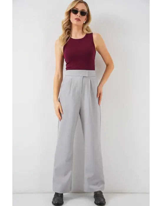 6612 Yüksek Bel Kumaş Pantolon - Gri