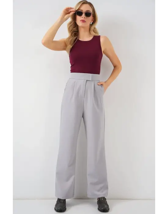 6612 Yüksek Bel Kumaş Pantolon - Gri