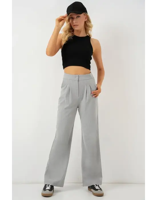 6638 Yüksek Bel Palazzo Pantolon - A.Gri