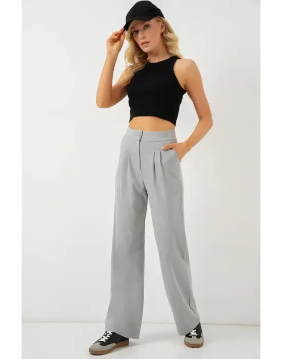 6638 Yüksek Bel Palazzo Pantolon - A.Gri